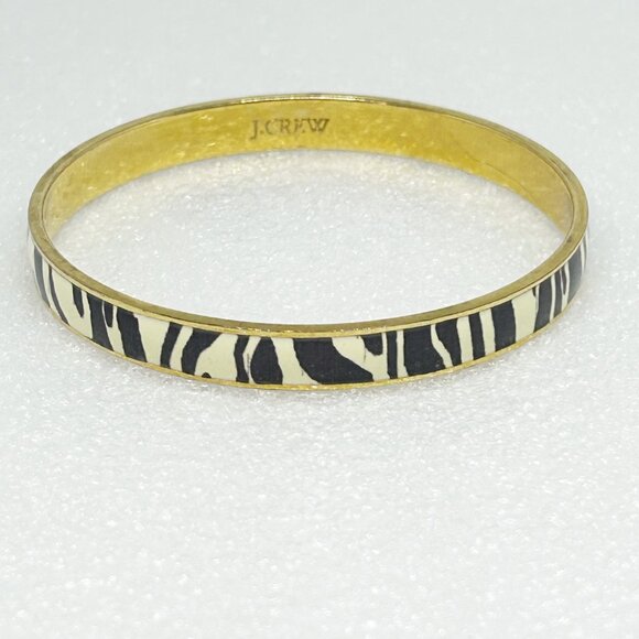 J.Crew Zebra Print Bangle Bracelet Gold-Tone Enamel - Picture 2 of 9